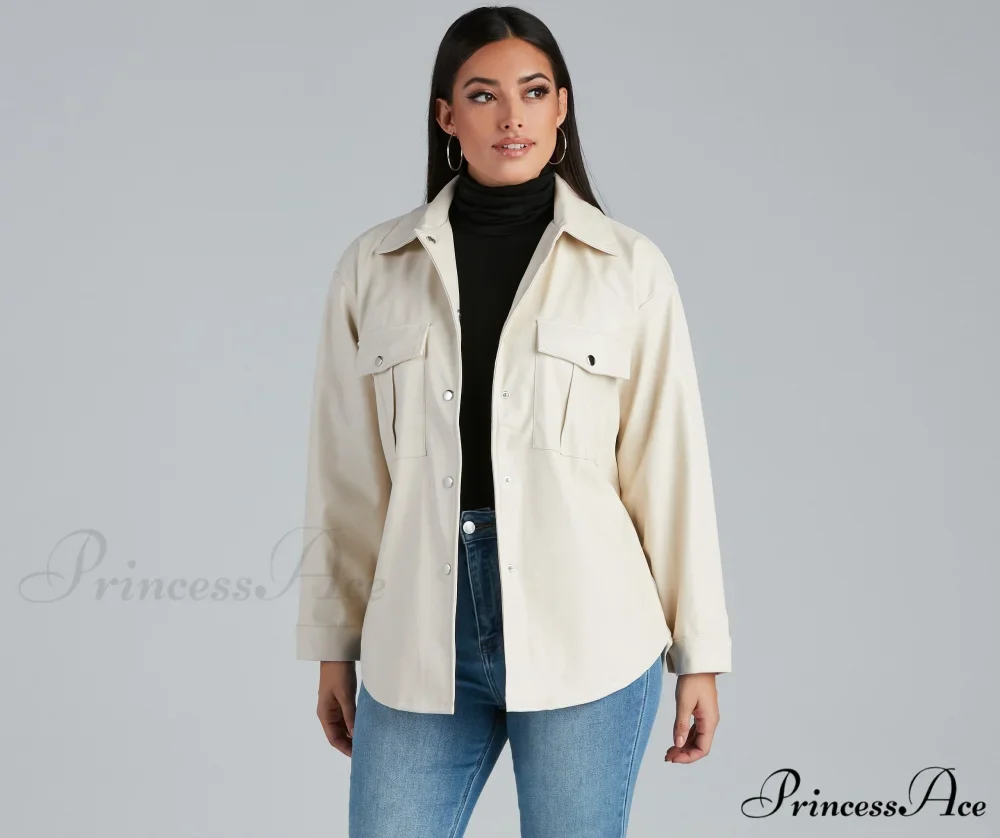 Sleek Trends Faux Leather Tie-Waist Shirt Jacket - Image 5