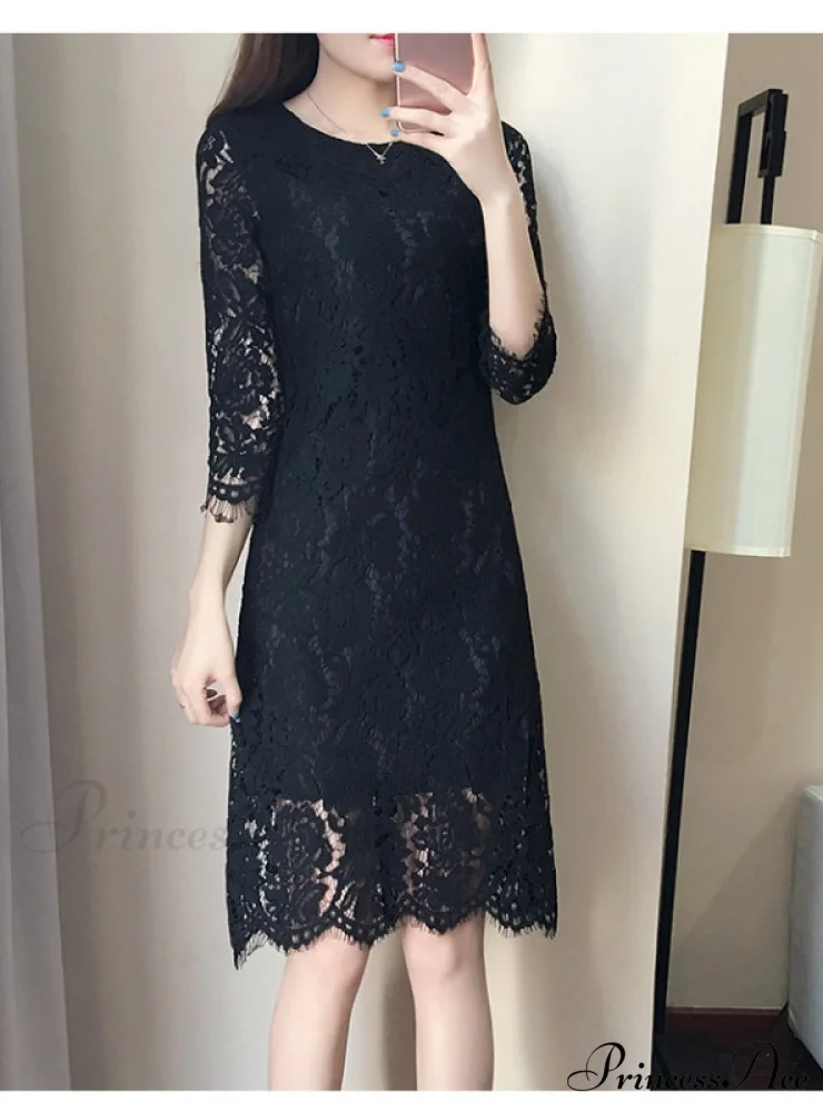 Flare Sleeve Lace Dress with Round Neck - Image 3