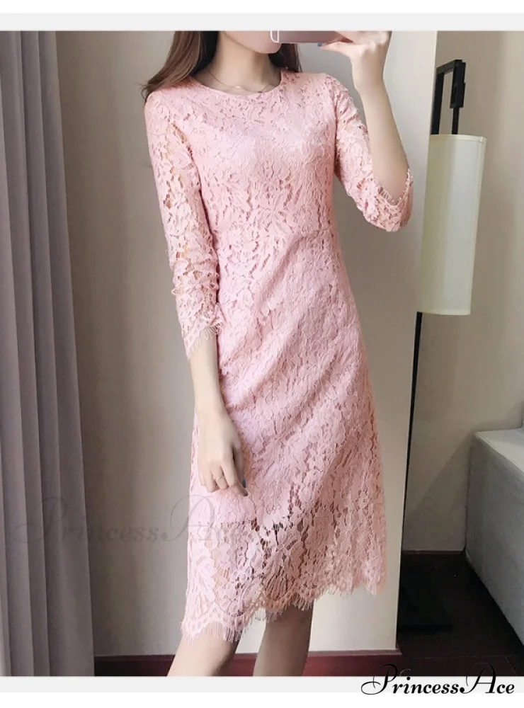 Flare Sleeve Lace Dress with Round Neck - Image 5