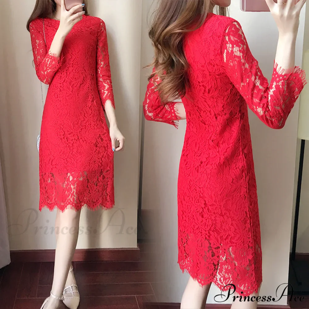 Flare Sleeve Lace Dress with Round Neck - Image 6