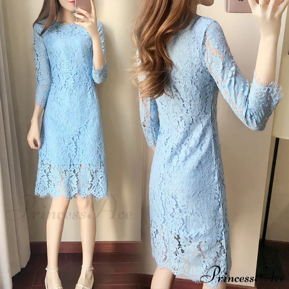 Flare Sleeve Lace Dress with Round Neck - Image 7