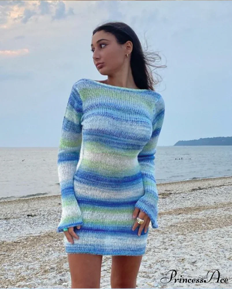 Casual Summer Stripe Knit Bodycon Dress for Women - Image 3