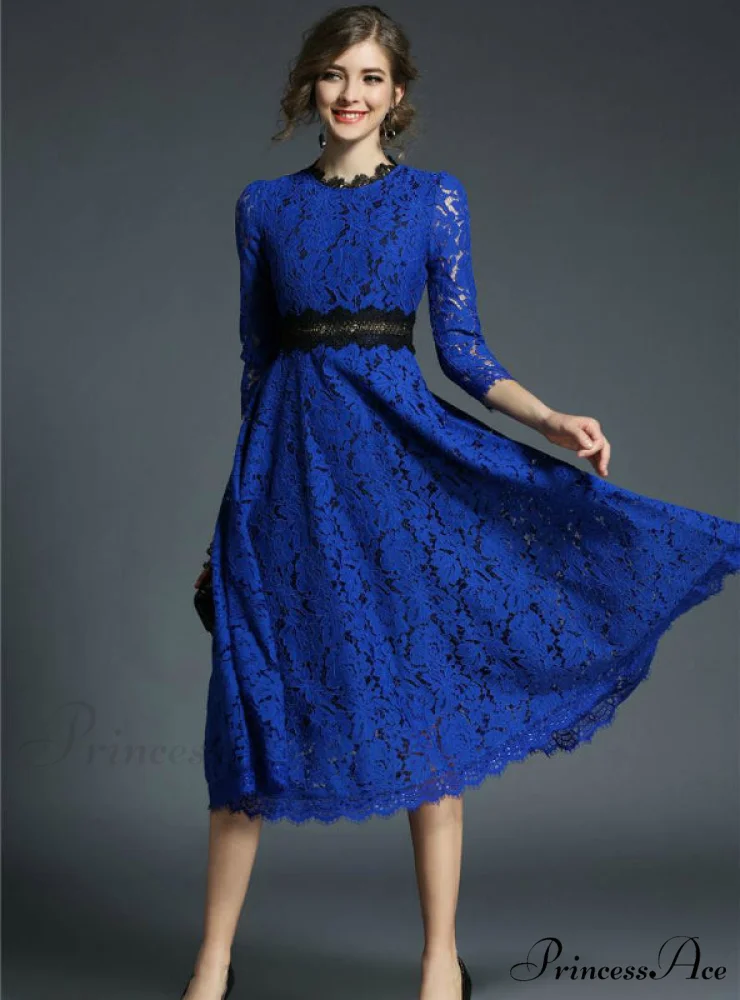 Floral Crochet Hollow Out Patchwork Lace Dress - Image 2