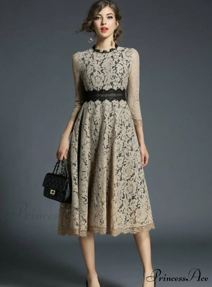 Floral Crochet Hollow Out Patchwork Lace Dress - Image 4
