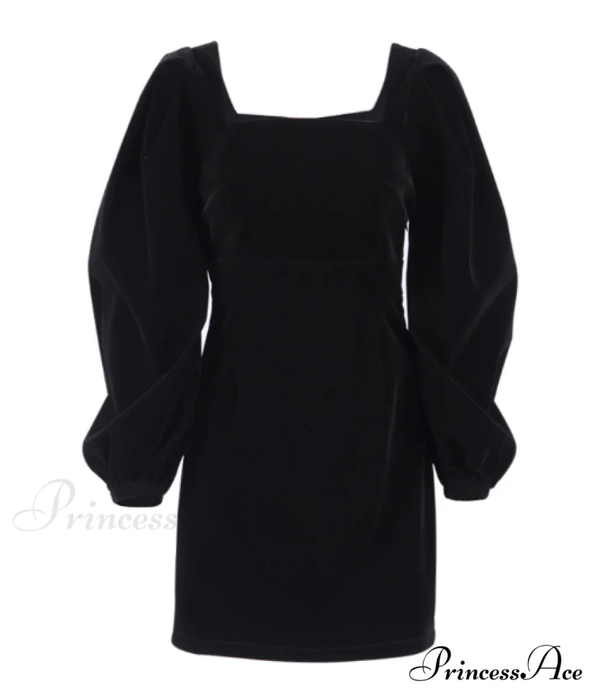 Black Sexy Bodycon Dress with Square Collar - Winter Mini Party Pencil Dress - Image 4