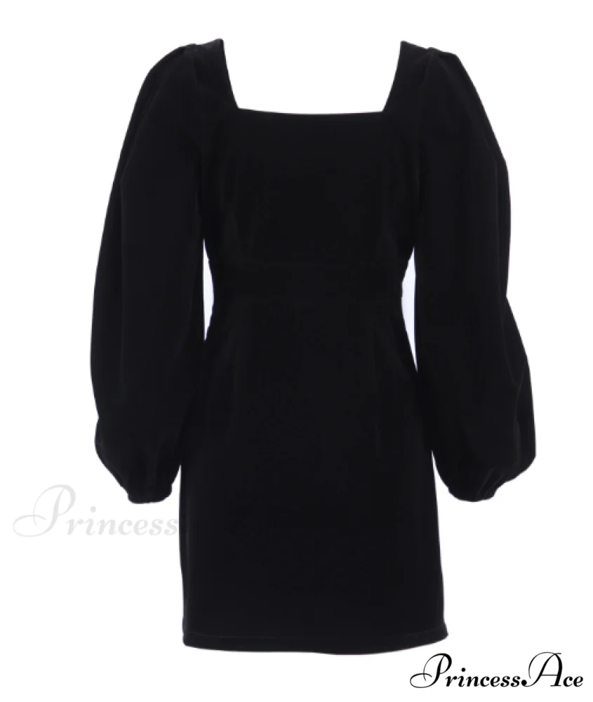 Black Sexy Bodycon Dress with Square Collar - Winter Mini Party Pencil Dress - Image 5