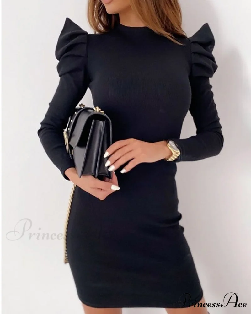 Puff Sleeve Knit Bodycon Dress - Image 3