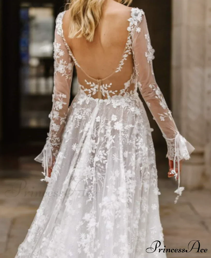 White Maxi Dress with Long Sleeves and Round Neck - Image 3