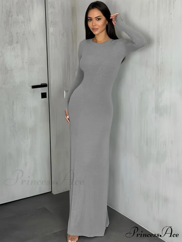 Black Maxi Dress with Long Sleeves and Sleek Silhouette - Image 2