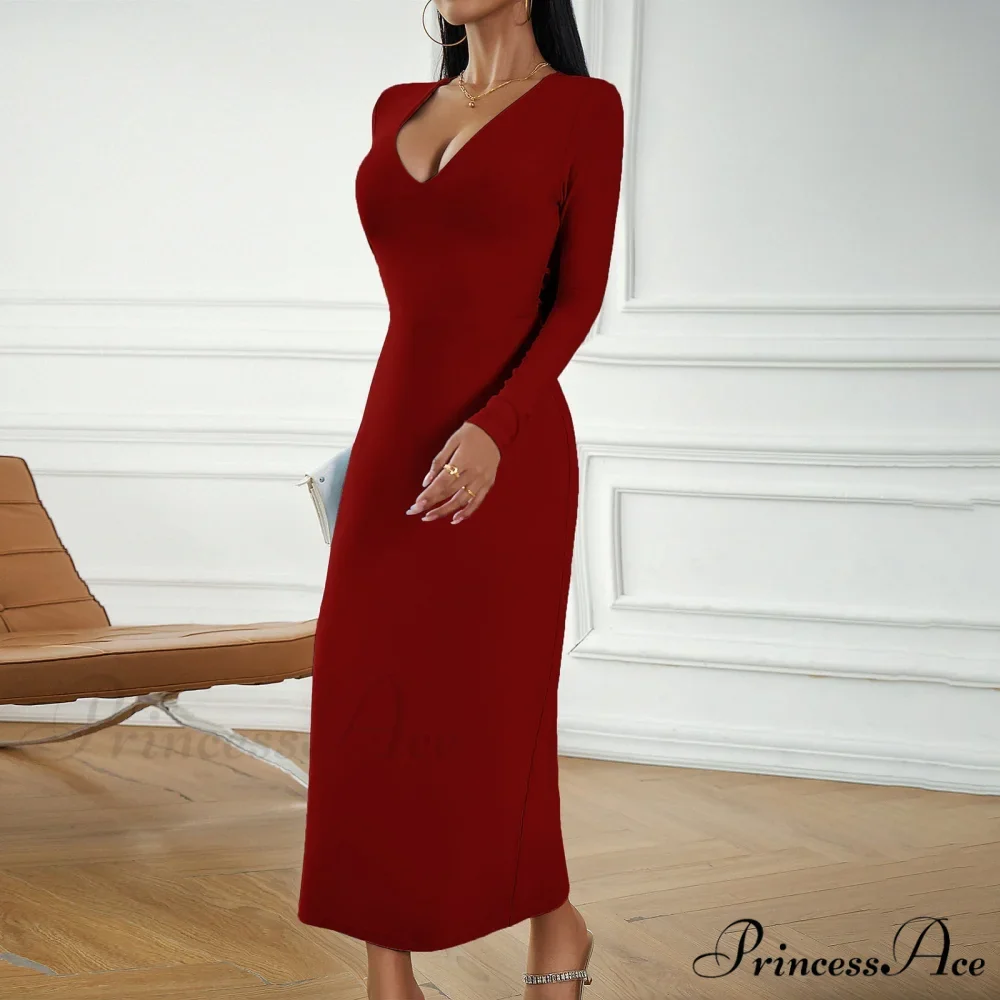 Sky Blue Midi Dress with Alluring Neckline and Comfort Fit - Image 3