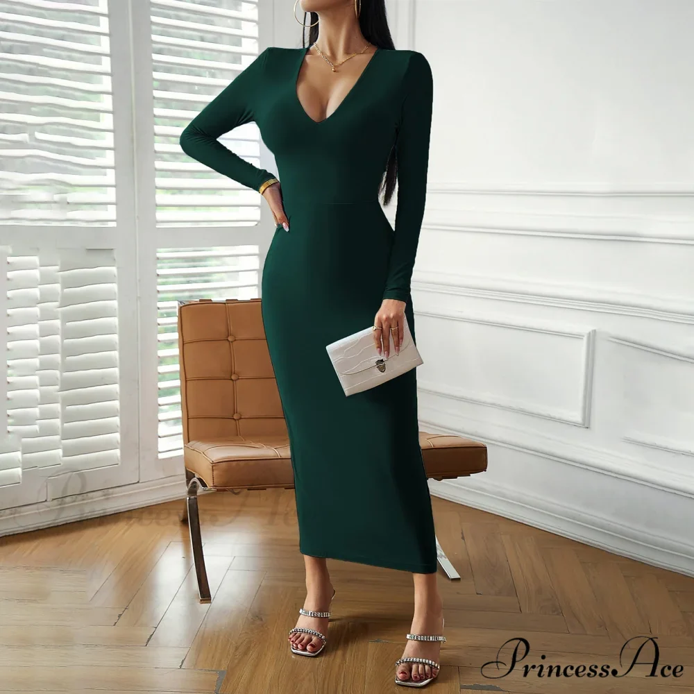 Sky Blue Midi Dress with Alluring Neckline and Comfort Fit - Image 4