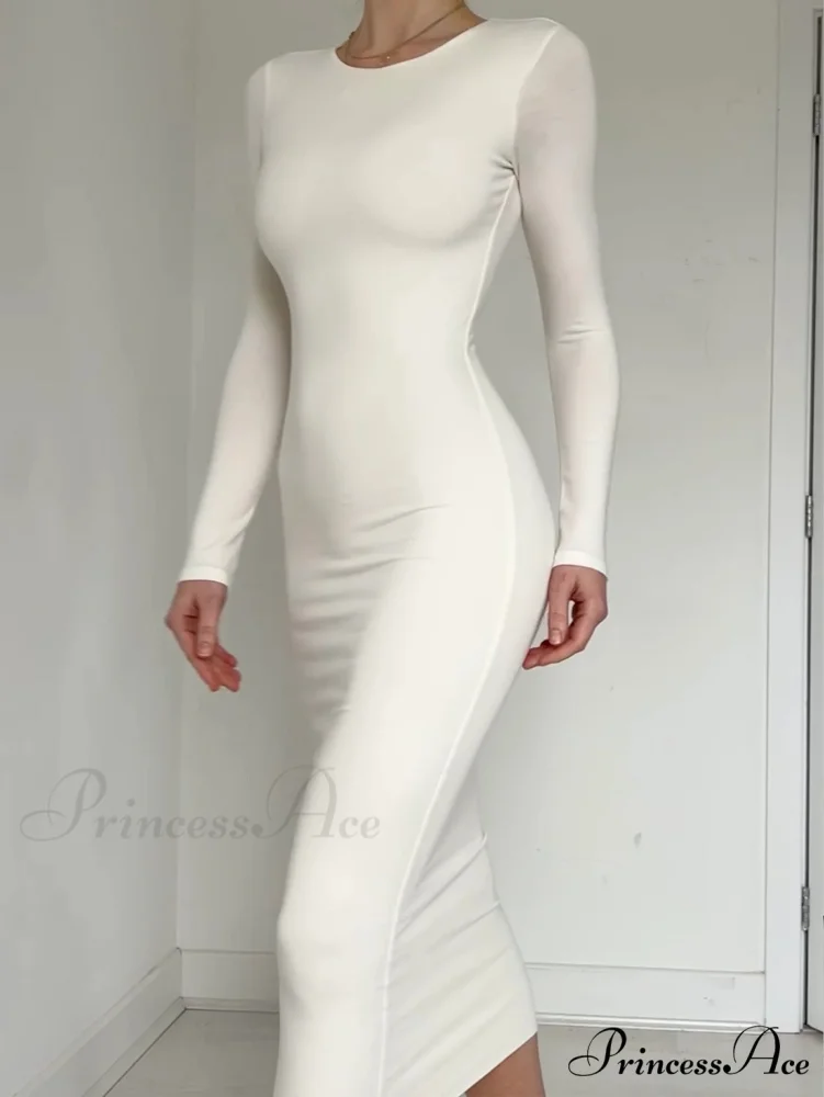 Elegant Black Bodycon Dress with Full-Length Sleeves - Image 3