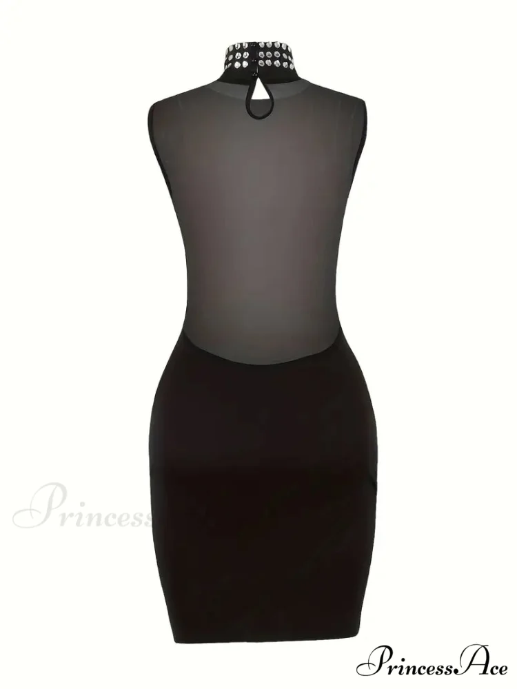 Elegant Rhinestone Collar Bodycon Dress - Image 3