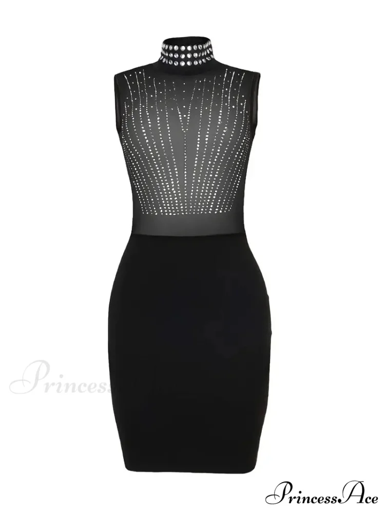Elegant Rhinestone Collar Bodycon Dress - Image 4