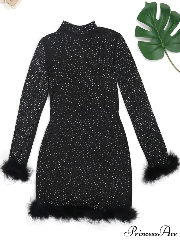 Sequin Flirty Twist Mini Dress with Feather Trim - Image 3