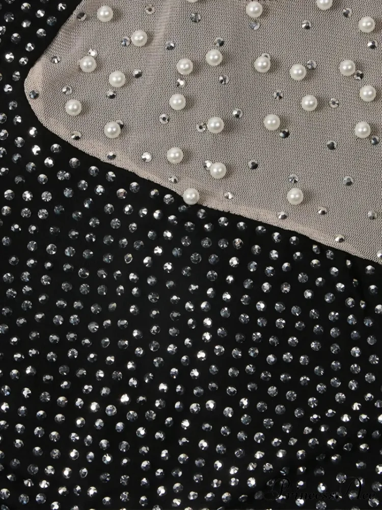 Monochrome Mini Dress with Rhinestone Embellishments - Image 3