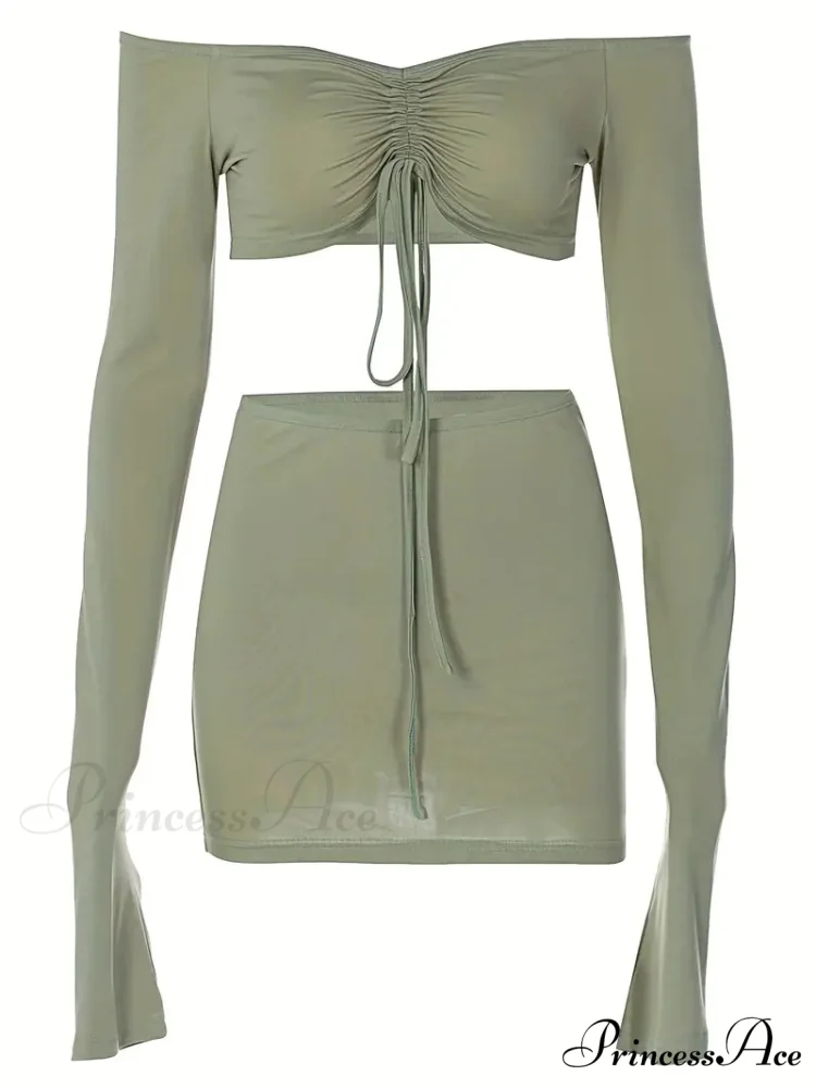 Crop Top and Bodycon Skirt Set with Drawstring and Ruched Detail - Image 7