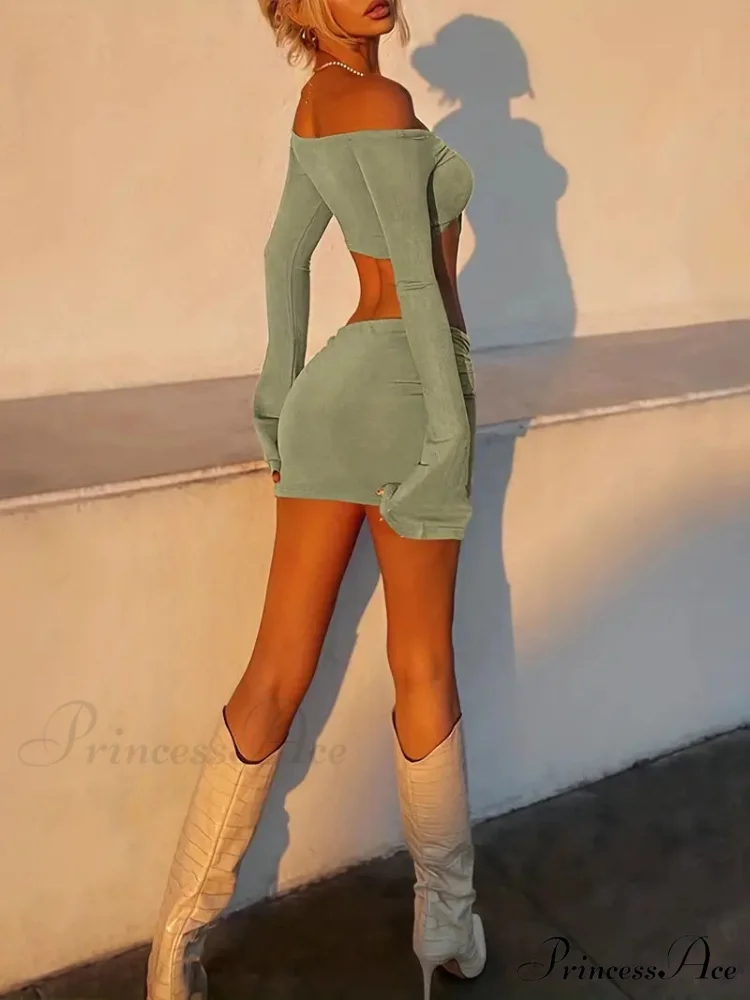 Crop Top and Bodycon Skirt Set with Drawstring and Ruched Detail - Image 8