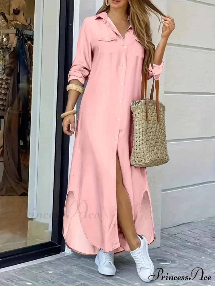 Blue Hem Arc Button Front Shirt Dress - Image 2