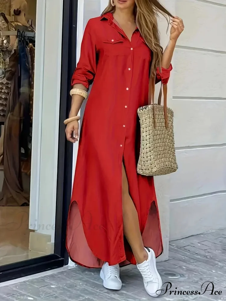 Blue Hem Arc Button Front Shirt Dress - Image 4