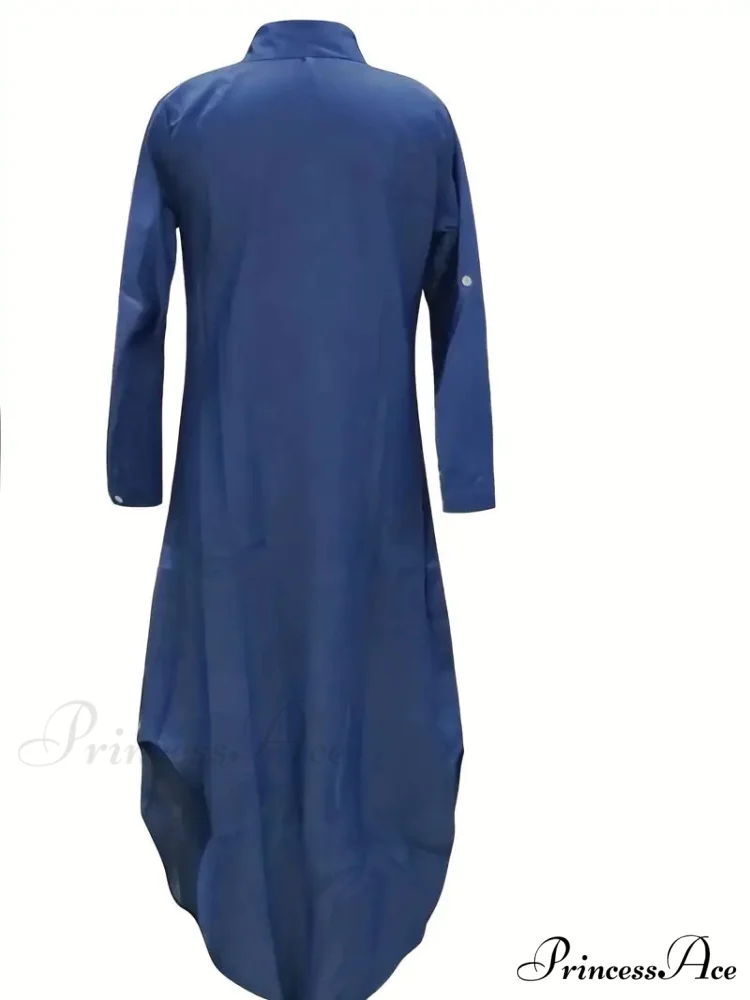 Blue Hem Arc Button Front Shirt Dress - Image 7