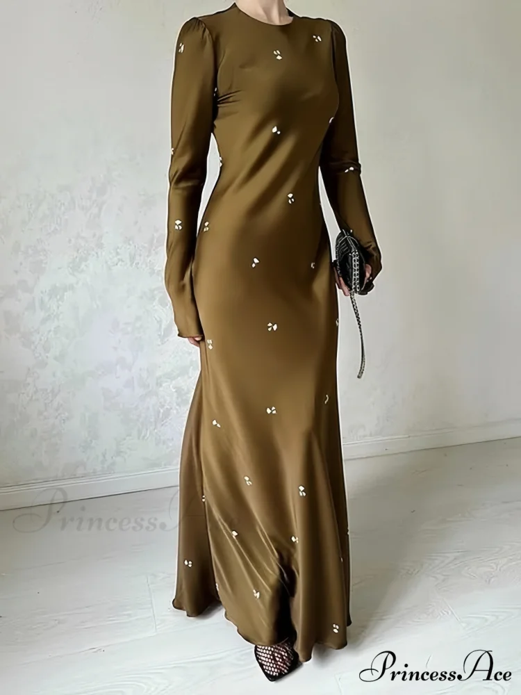 Coffee Print Bodycon Long Sleeve Dress - Image 2