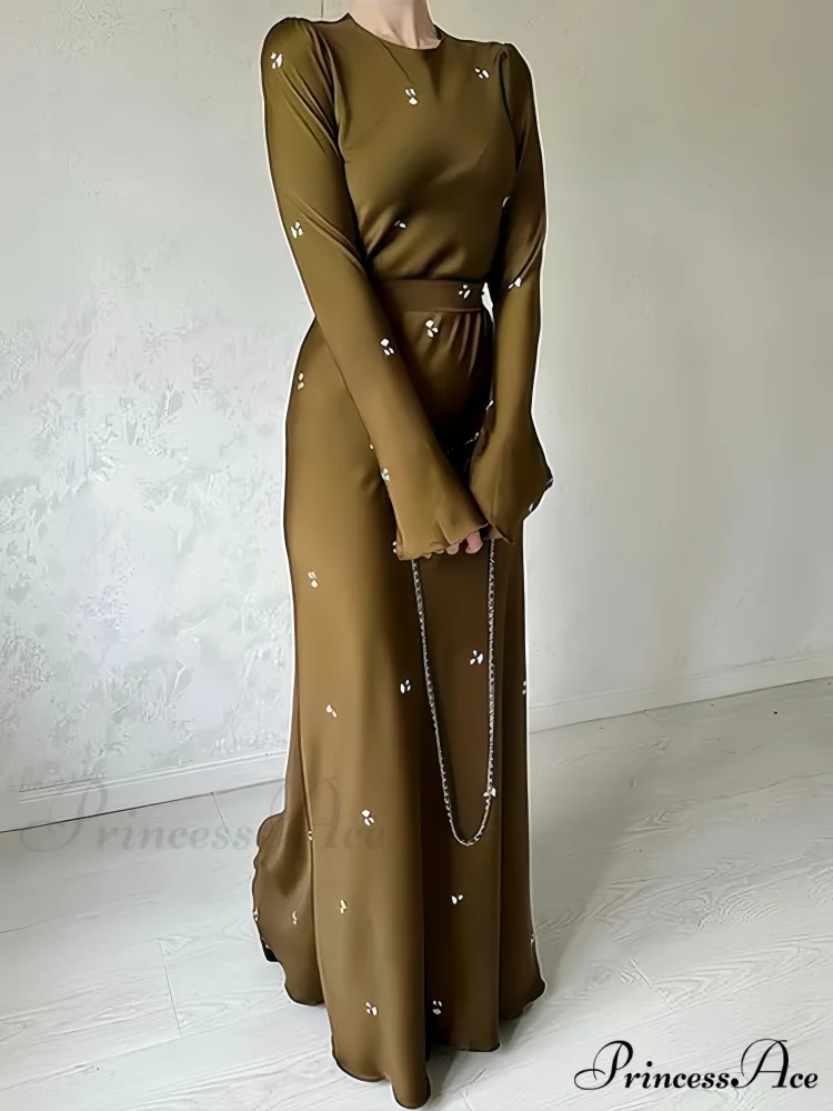 Coffee Print Bodycon Long Sleeve Dress - Image 4