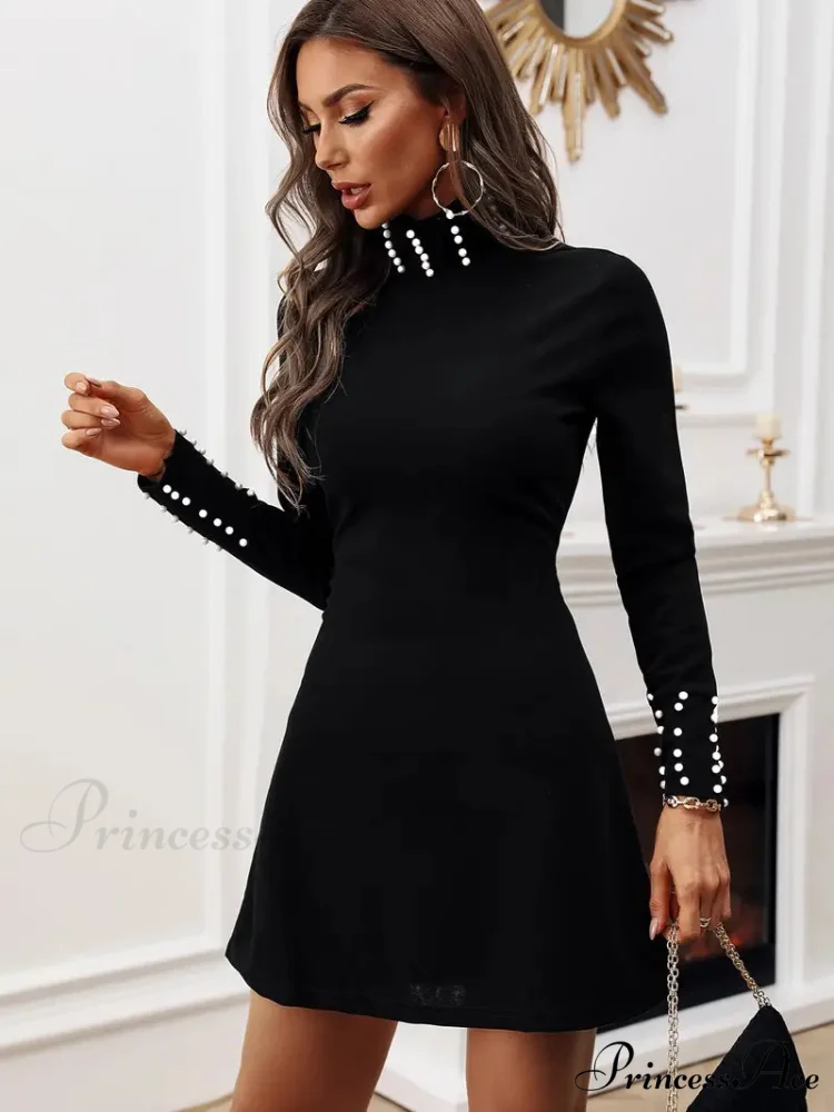 Black Crew Neck Long Sleeve Dress - Image 3