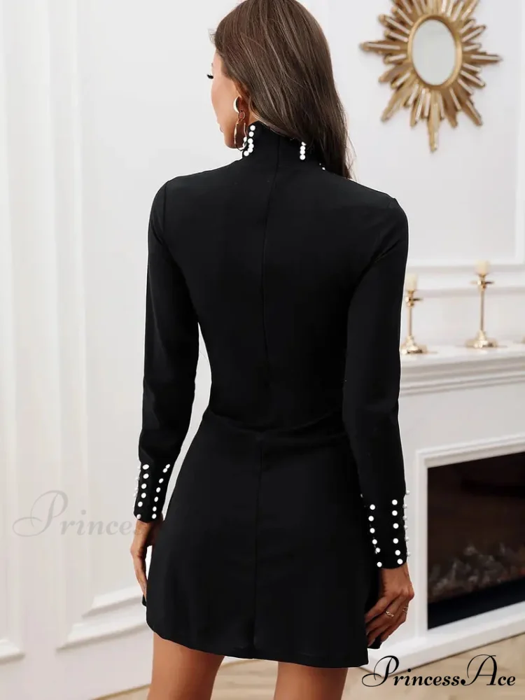 Black Crew Neck Long Sleeve Dress - Image 5