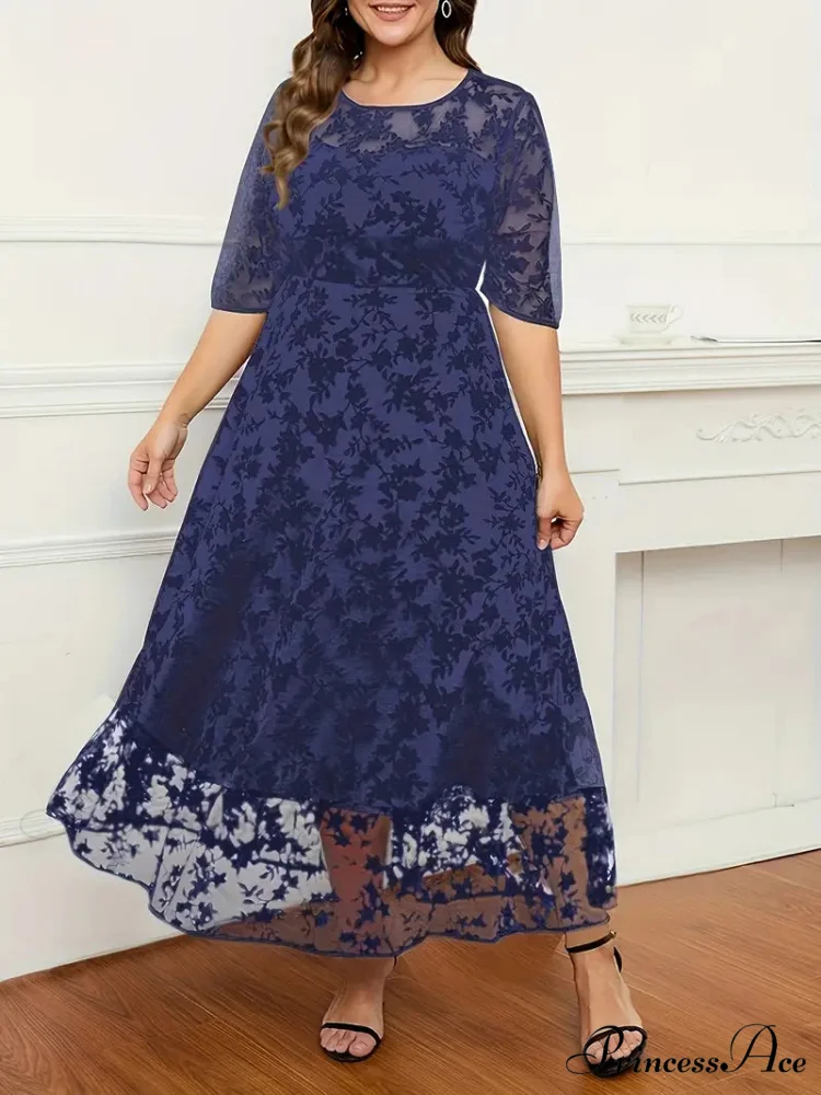 Plus Size Black Lace Embroidery Ruffled Hem Maxi Dress - Image 4