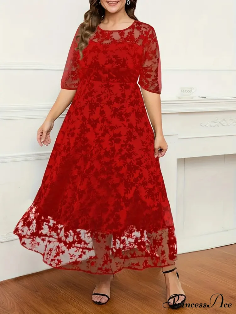 Plus Size Black Lace Embroidery Ruffled Hem Maxi Dress - Image 5
