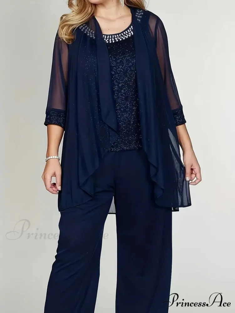 Blue Sequins Cardigan & Pants Set - Image 2