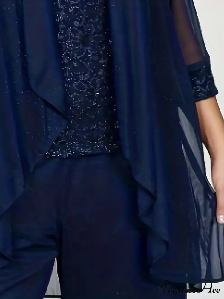 Blue Sequins Cardigan & Pants Set - Image 3