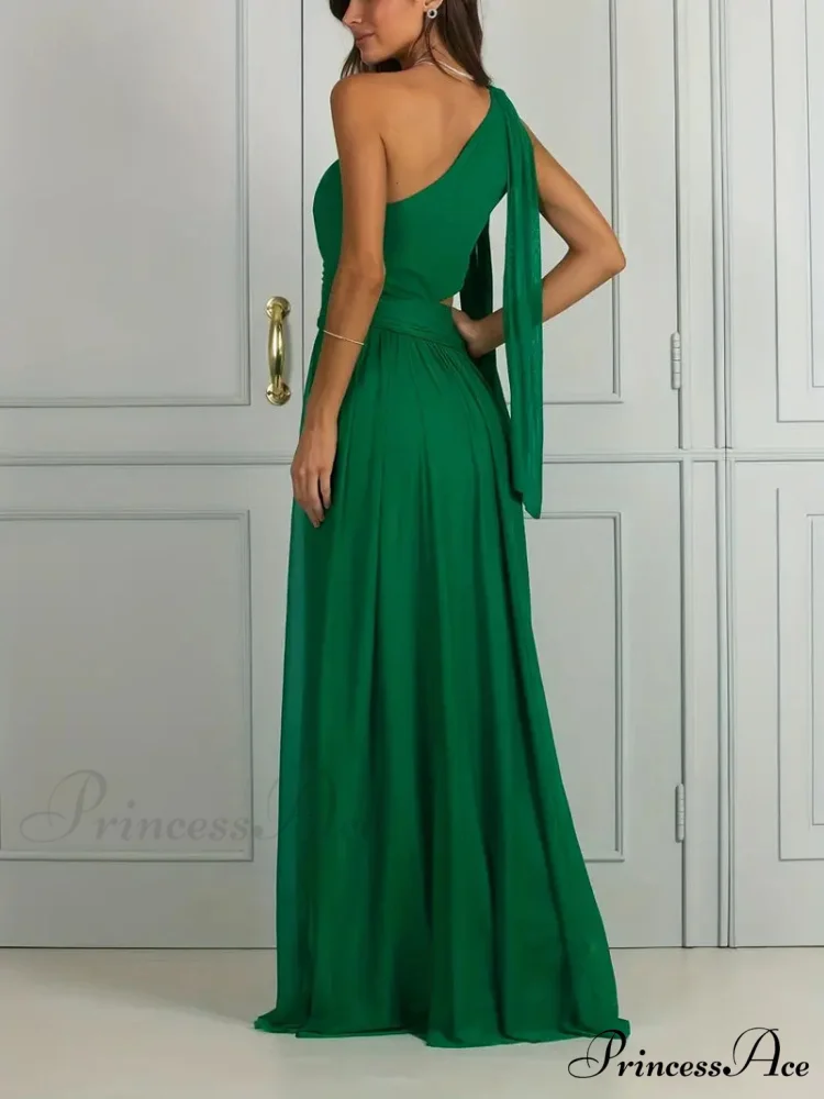 One Shoulder Ruched Asymmetrical Party Dress - Dark Green - Image 3