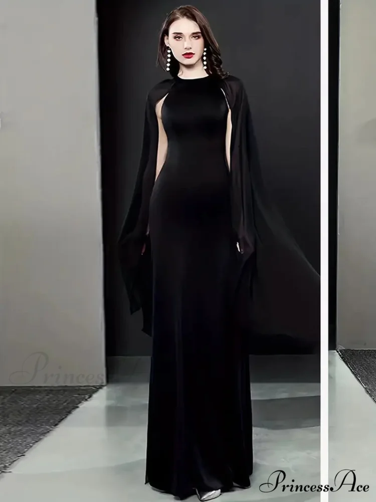 Elegant Black Chiffon Maxi Evening Party Dress with Long Sleeves - Image 4
