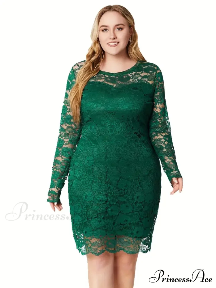 White Lace Long Sleeve Bodycon Dress - Plus Size - Image 2