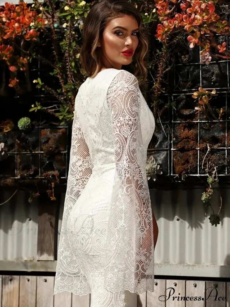 Plunging V-neck Lace Maxi Dress with Slit - Image 2