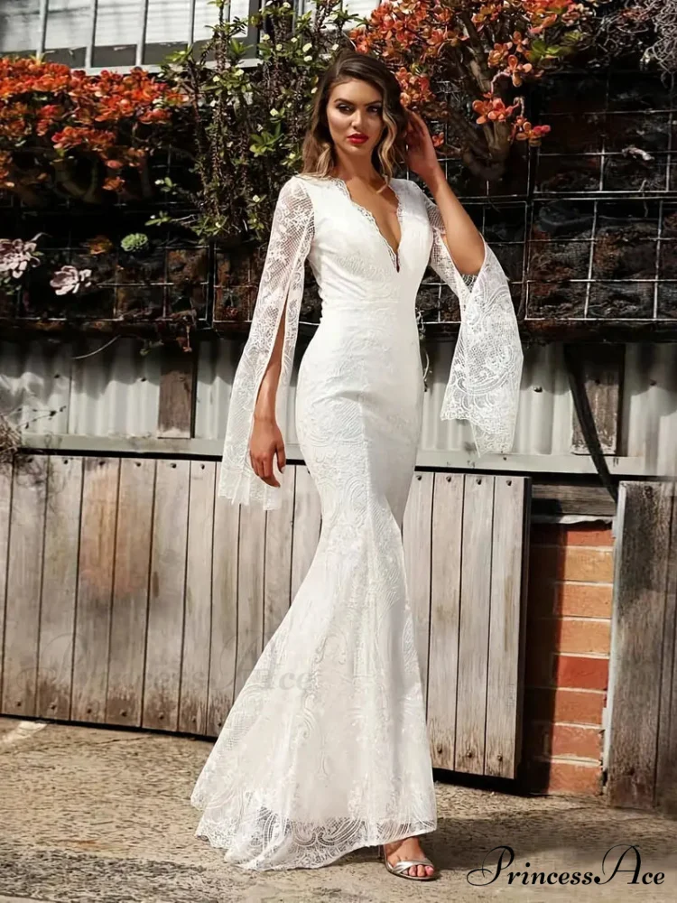 Plunging V-neck Lace Maxi Dress with Slit - Image 3