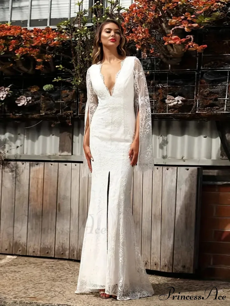 Plunging V-neck Lace Maxi Dress with Slit - Image 4