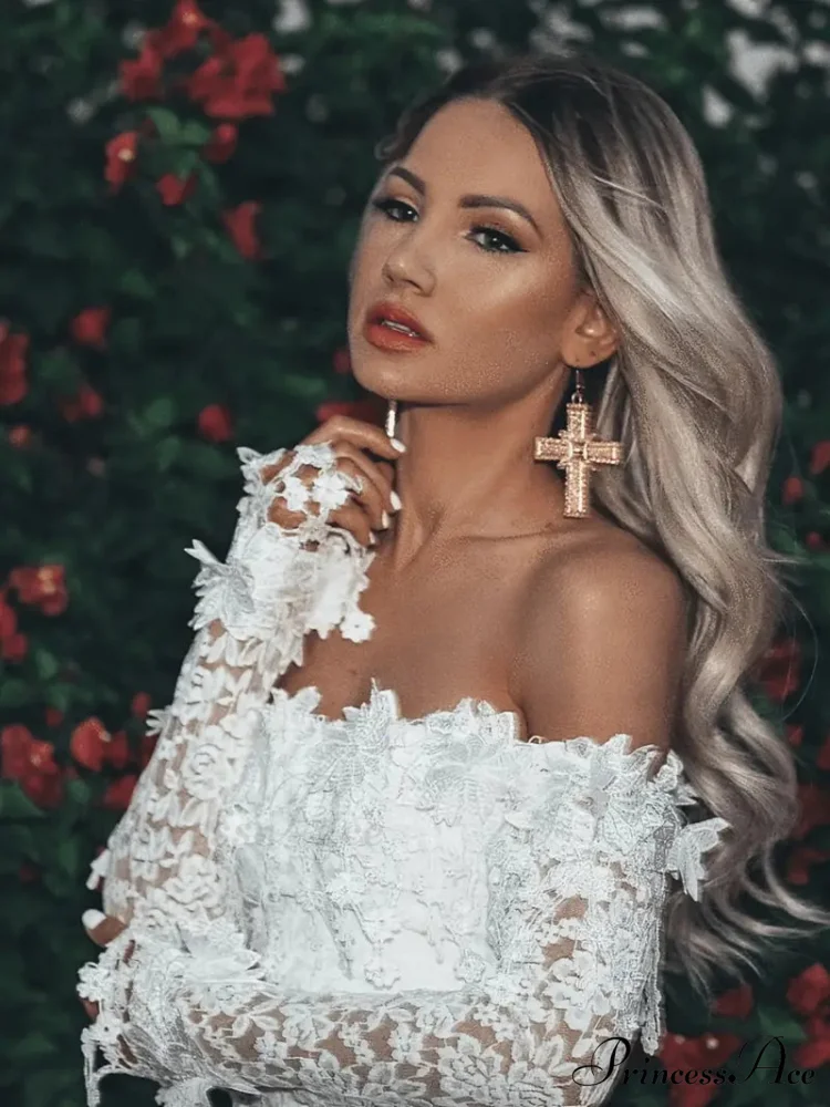 White Lace Bodycon Dress with Long Sleeves and Knee Length - Image 3