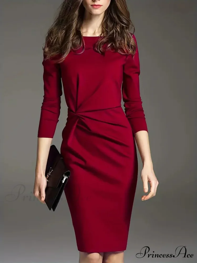 Burgundy Long Sleeve Bodycon Party Dress - Image 2