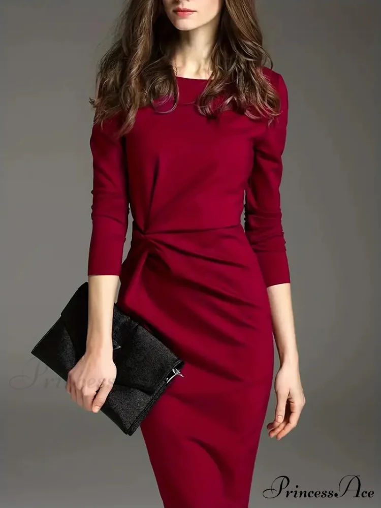 Burgundy Long Sleeve Bodycon Party Dress - Image 4