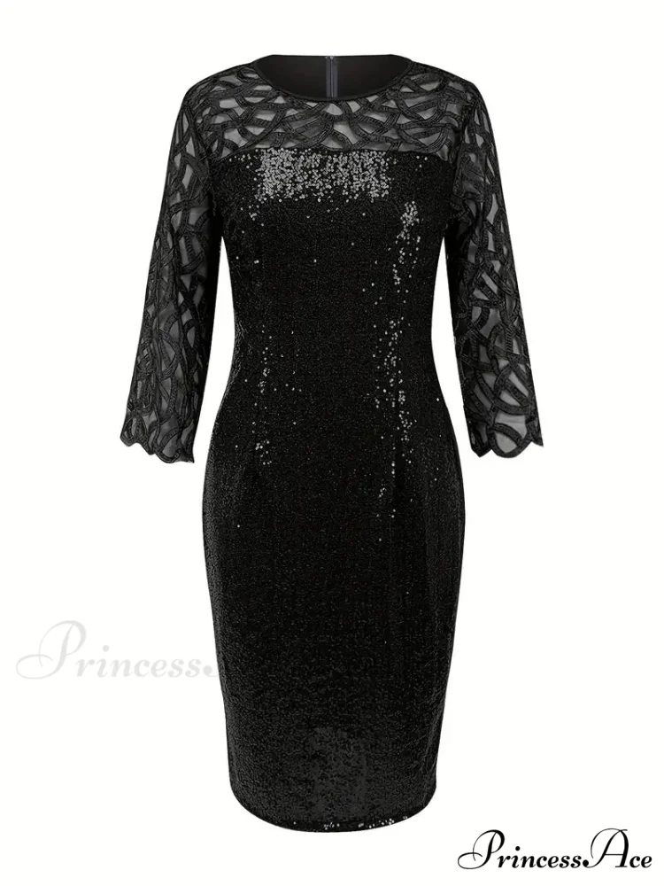 Purple Sequin Bodycon Mesh Dress with Long Sleeves - Image 8
