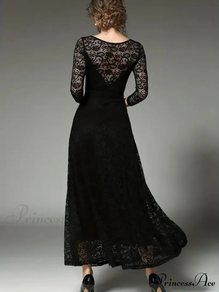 Elegant Lace Party Casual Dress with 3/4 Sleeves - Image 2