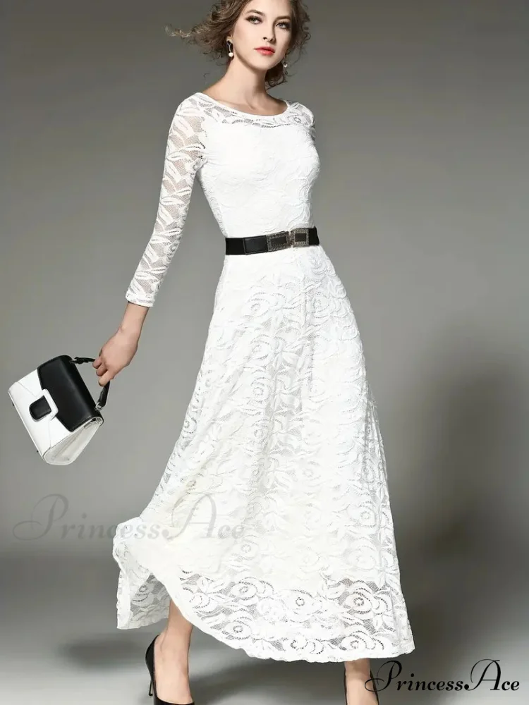 Elegant Lace Party Casual Dress with 3/4 Sleeves - Image 3