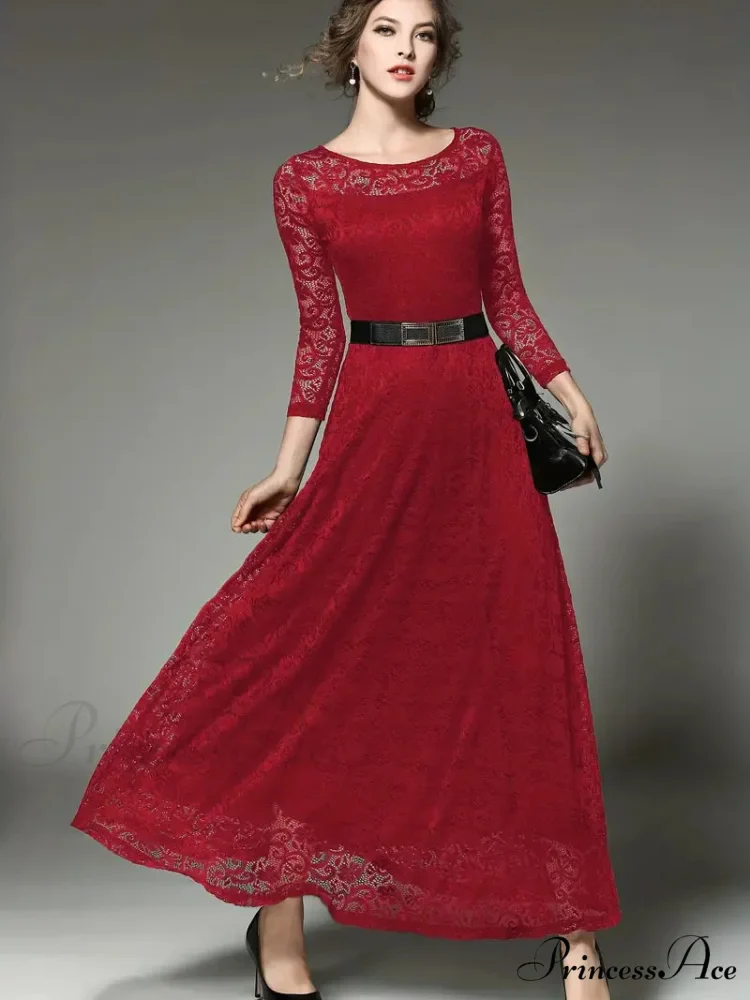 Elegant Lace Party Casual Dress with 3/4 Sleeves - Image 5