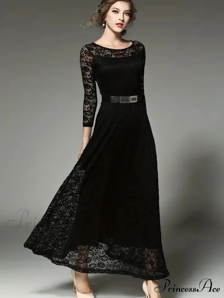 Elegant Lace Party Casual Dress with 3/4 Sleeves - Image 6