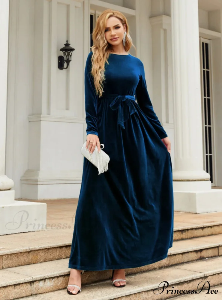 VELVET LONG SLEEVE DRESS - SOLID COLOR - Image 4