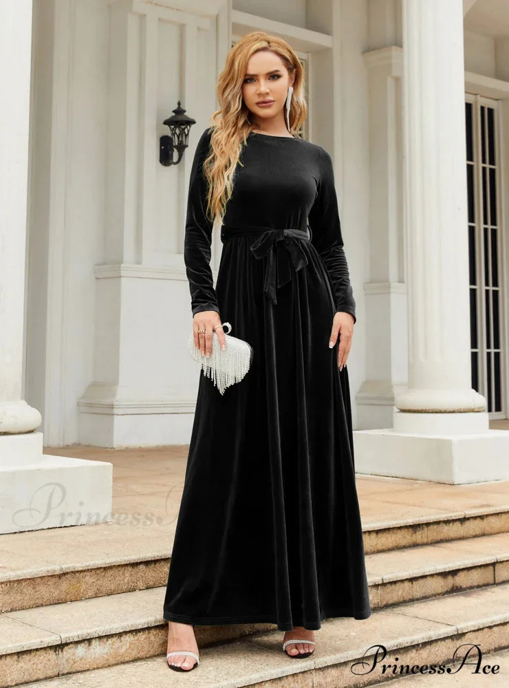 VELVET LONG SLEEVE DRESS - SOLID COLOR - Image 5