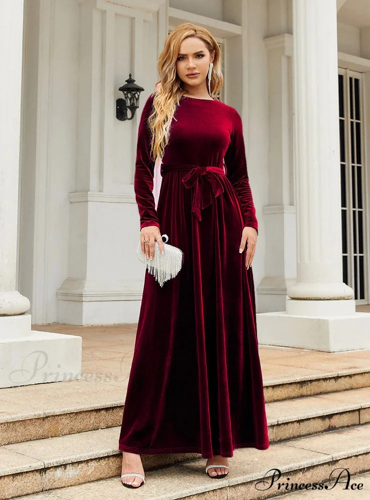 VELVET LONG SLEEVE DRESS - SOLID COLOR - Image 6
